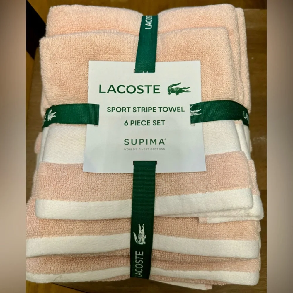 Lacoste Heritage Supima Cotton 6-Piece Towel Set: 2 Bath Towels, 2 Hand Towels